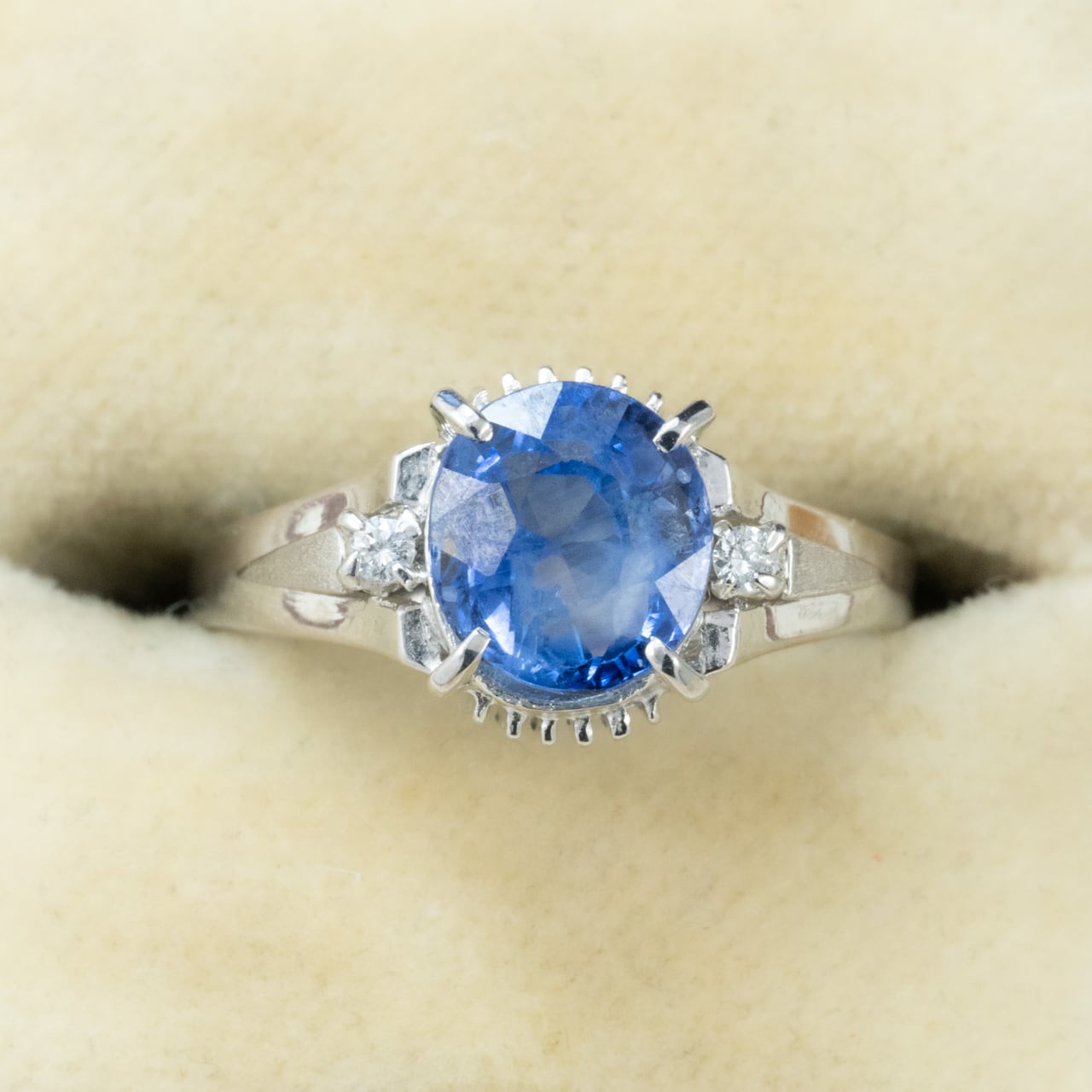 昭和レトロ Pt900 サファイヤ2.47ct ダイヤモンド リング プラチナ 腰高 日本 ヴィンテージ OKR00228