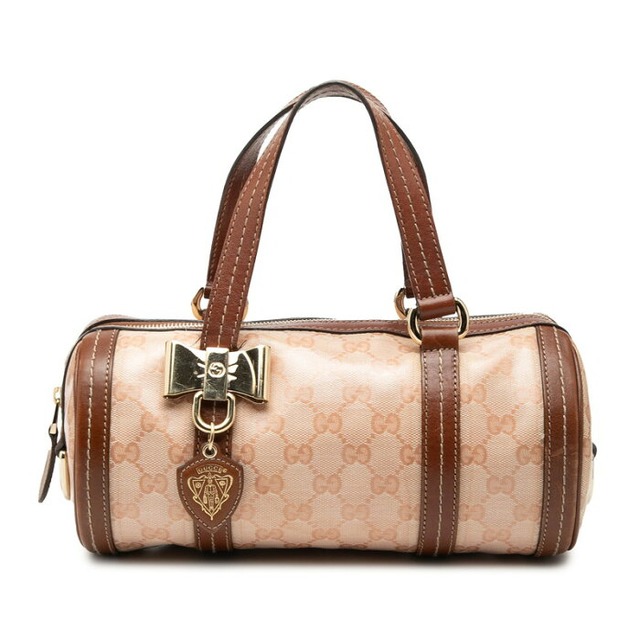 グッチ GGクリスタル ドゥケッサ リボン ハンドバッグ 181485 ブラウン PVC レザー レディース GUCCI 【中古】