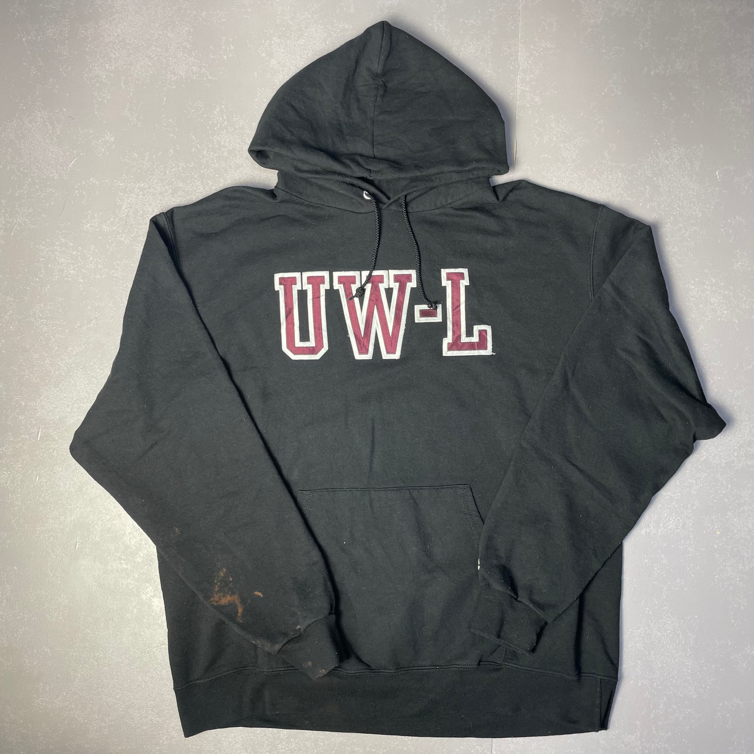 90年代 Champion チャンピオン カレッジ 刺繍 ロゴ スウェットパーカー ヴィンテージ ブラック 黒色 メンズXL 古着プルオーバー【スウェット】【パーカー】