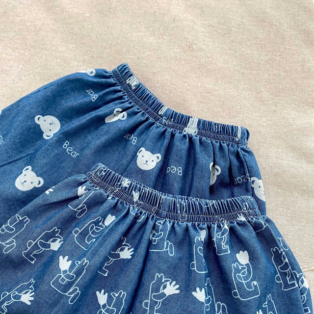 【セット】くまハンドサイン総柄デニム半袖シャツ上下セット - 10