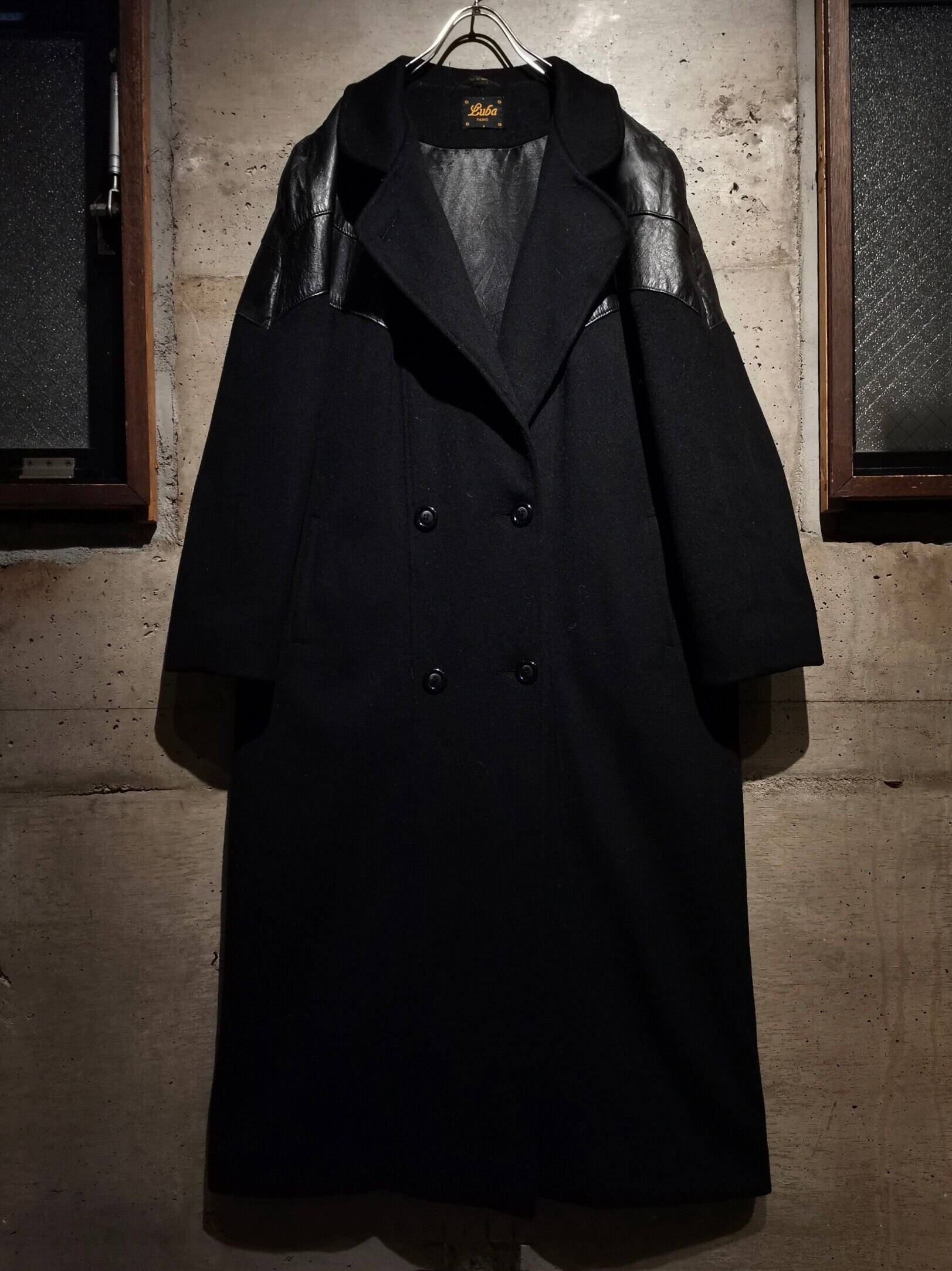 【Caka】Leather x Wool Switched Material Vintage Loose Double Chester Coat |  Caka(カカ）下北沢古着屋、セレクトショップ powered by BASE