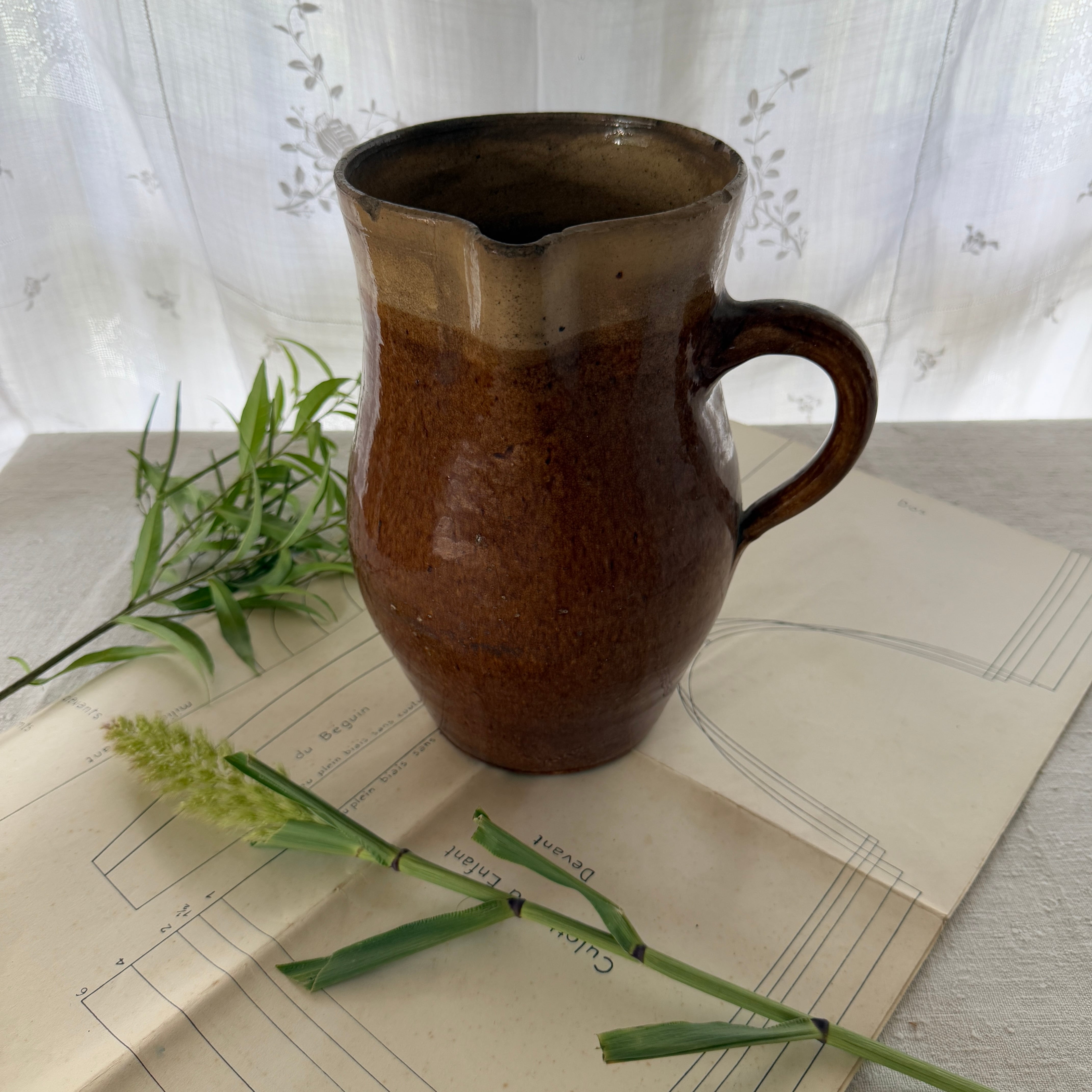 19th Century Provancal Terracotta Water Jug-Large Glazed