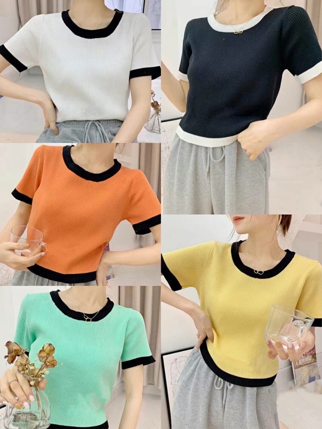 バイカラー五分袖ニット　AJ111-3017