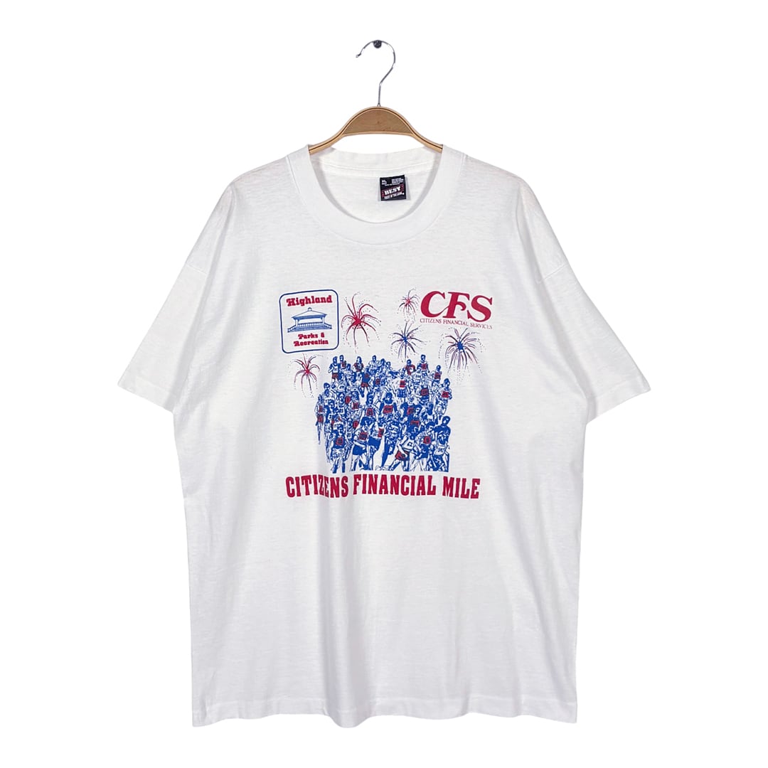90s マラソン大会 美品 USA製 ヴィンテージ Tシャツ イベント物 ホワイト CFS シングステッチ フルーツオブザルーム サイズXL BZ0605