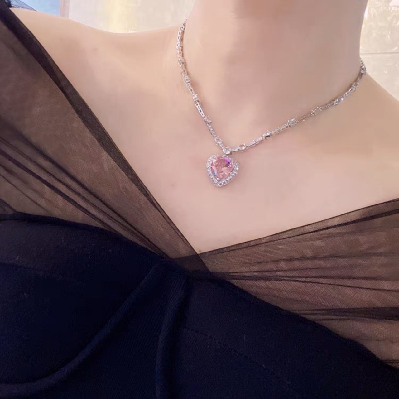 ピアス、ネックレスセット】ハート ピアス 花柄 フラワー ネックレス 