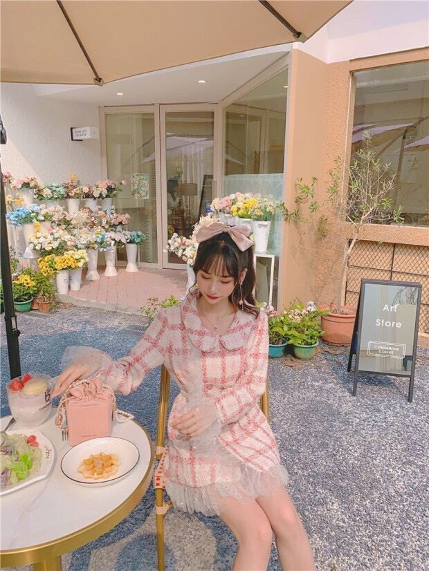 ピンク ツイード ジャケット チェック ガーリー 姫 可愛い