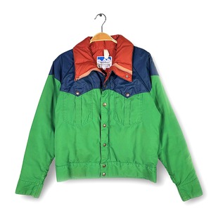 80s パウダーホーン ヴィンテージ ダウンジャケット ネイビー グリーン POWDERHORN サイズS 古着 DD0494