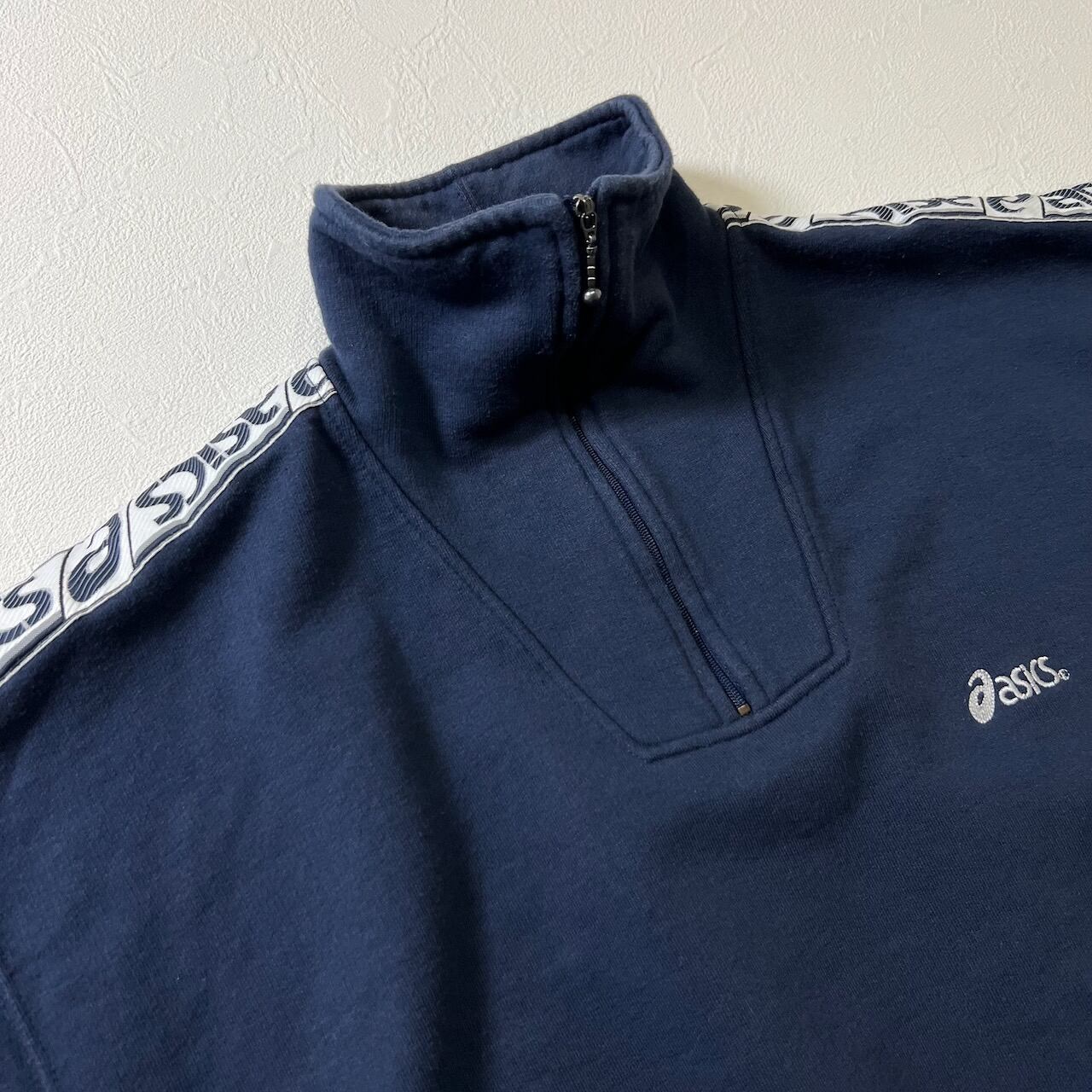 80s asics 袖刺繍 ハーフジップ スウェット プルオーバー アシックス