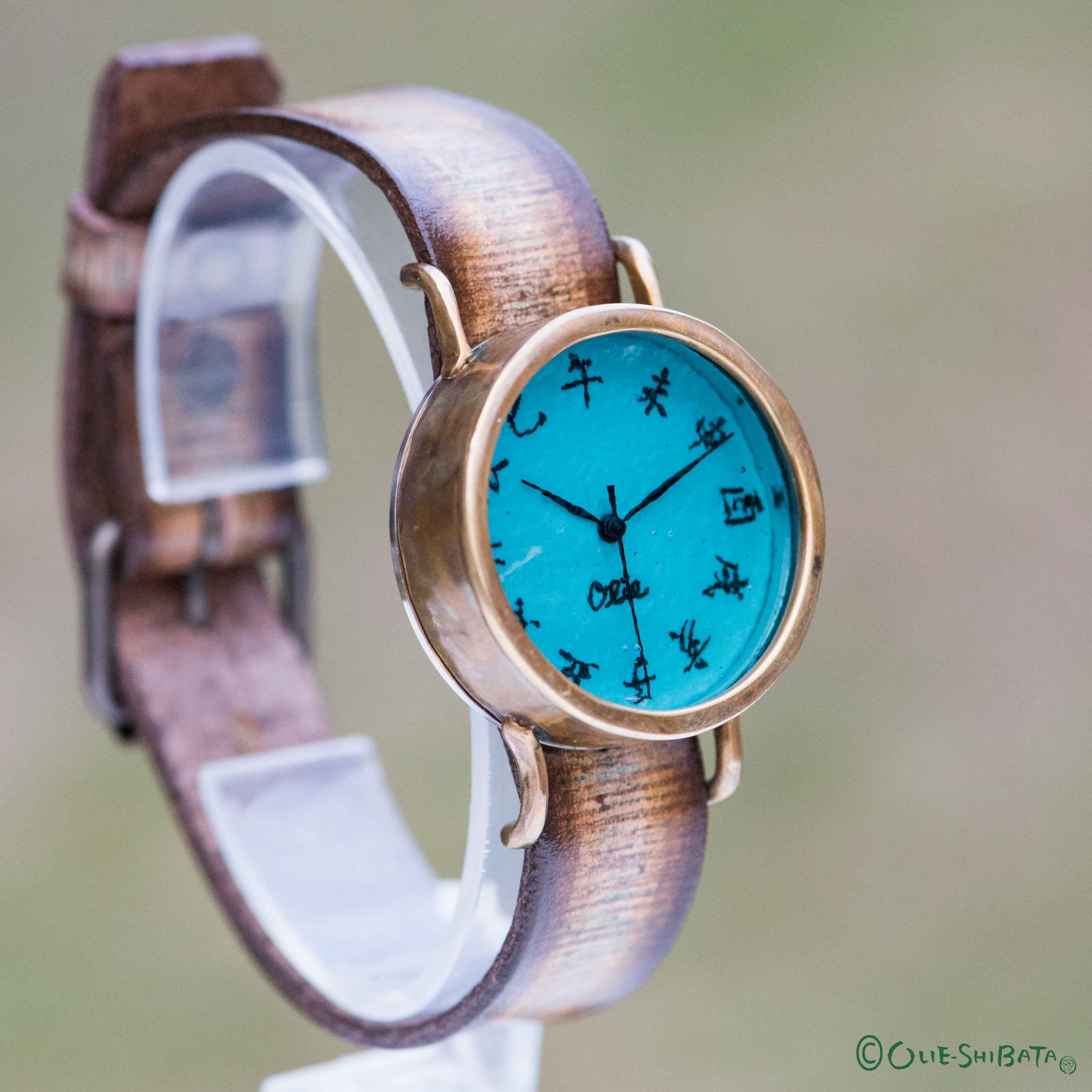 江戸文字腕時計M渋青緑 | カエルの時計屋さん