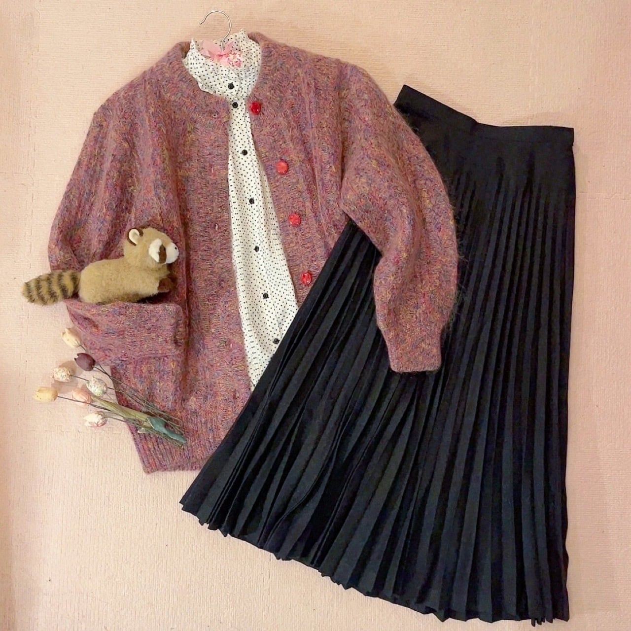 pink mix yarn liner knit cardigan