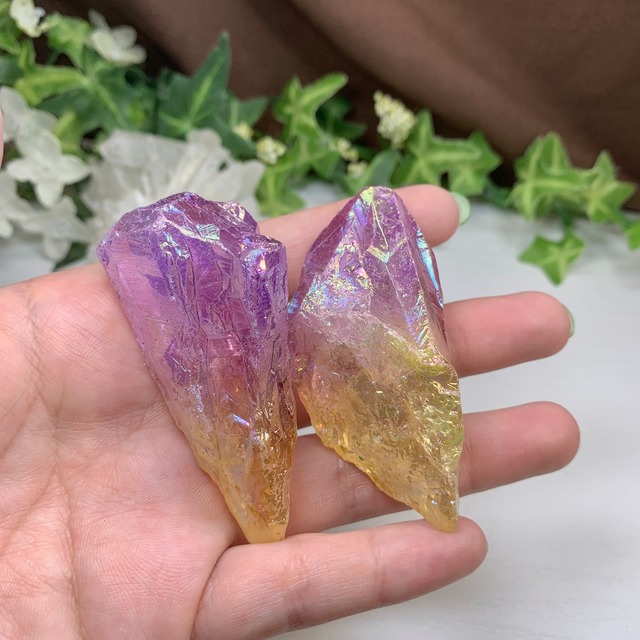 8.パープル×イエロー☆ラフカット☆オーラクォーツ(100g)