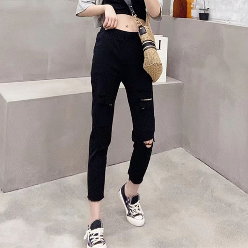 ジーンズ ルーズカジュアルストレッチハイウェストウェストサマー エラスティック 伸縮 大きめサイズ 夏物 ミックスインファッション37727042053