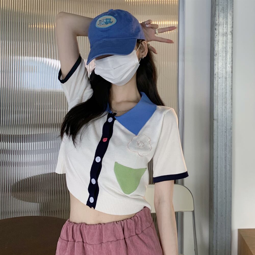 レッドサマースリムショートカラークロップドTシャツ スタイルトップス 夏物 ケッペル87578931273