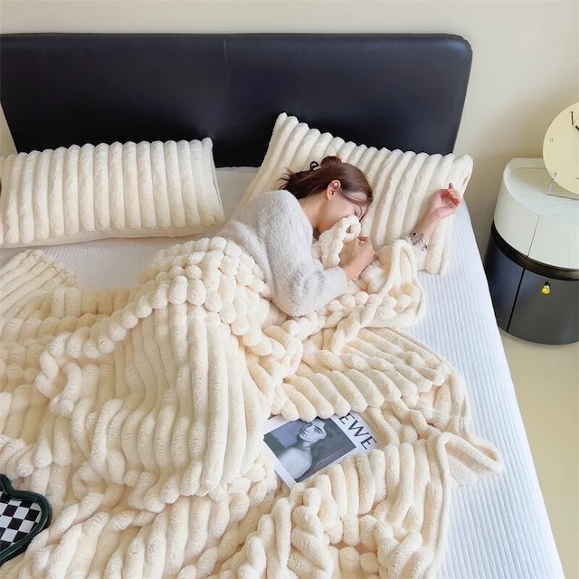 【受注】stripe fur blanket ストライプファーブランケット