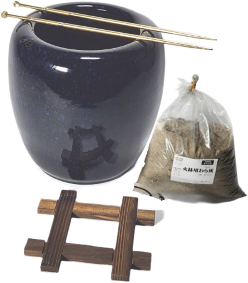 砂釉金彩火鉢 10号 4点セット（火箸・五徳・井ゲタ付き） （信楽焼き