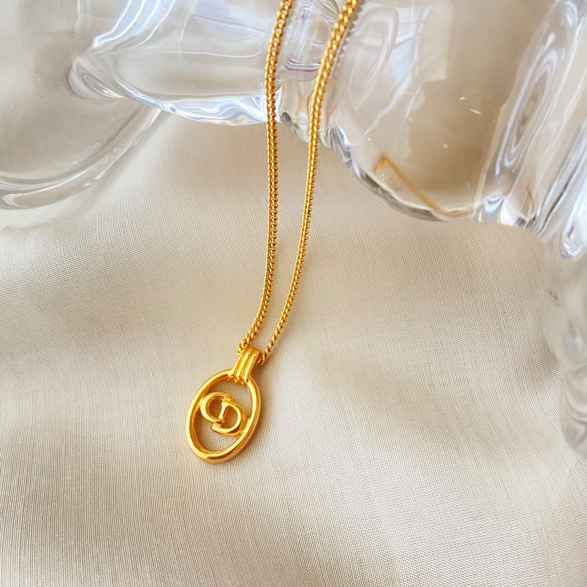 N5484】Christian Dior oval cut out necklace/クリスチャンディオール 