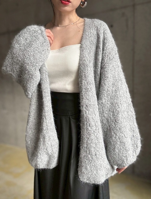 【新色】袖ボリュームオープンニットカーディガン【グレー】