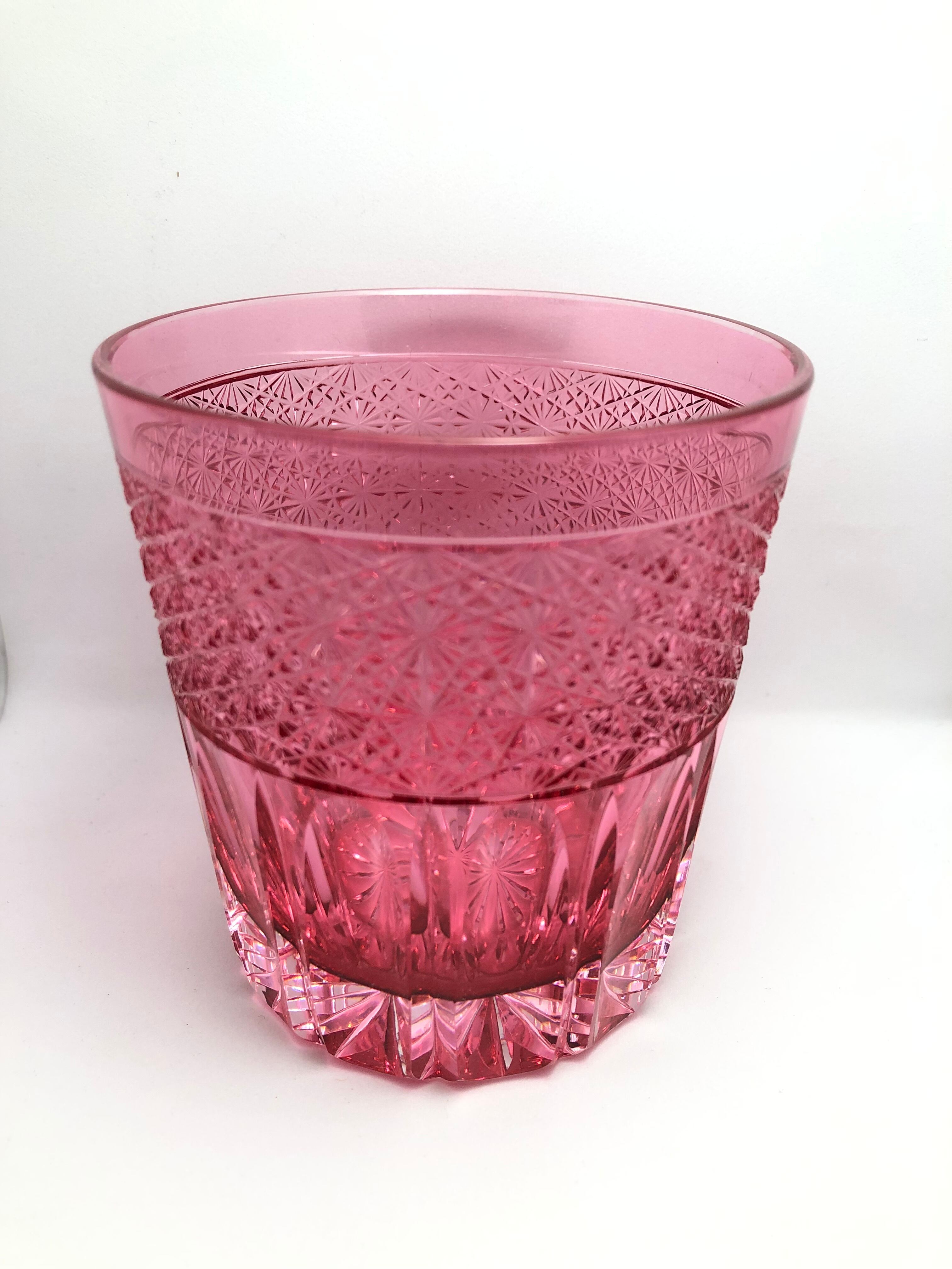 江戸切子 内被せクリスタルロックグラス(内被せ金赤(ピンク)) | 江戸