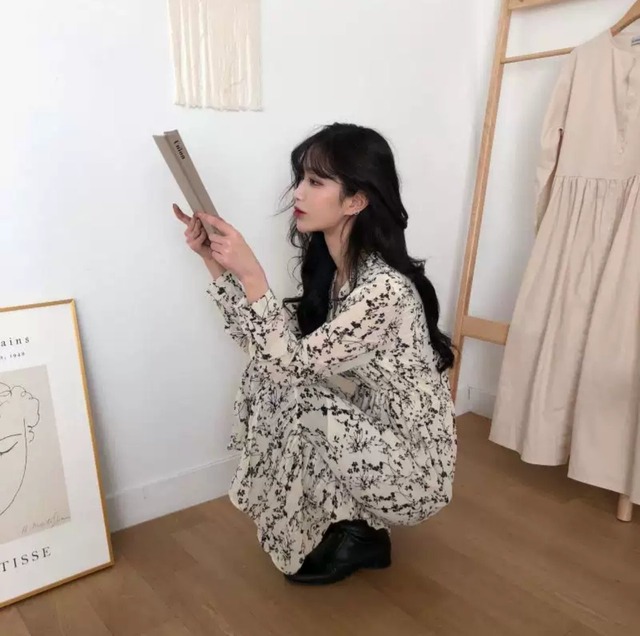 花柄 Vネックワンピース ワンピース 長袖 ロング 小柄 結婚式 パーティー ロング丈 女子会 Aライン シンプル ベーシック 上品 楽ちん 長袖 体型カバー おしゃれ 美ゆる オフィス シンプル カジュアル フェミニン エレガント 1436 Sayurio レディースアパレル