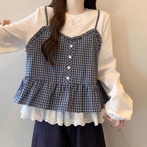 チェックキャミドッキングレースヘムトップス ・75630