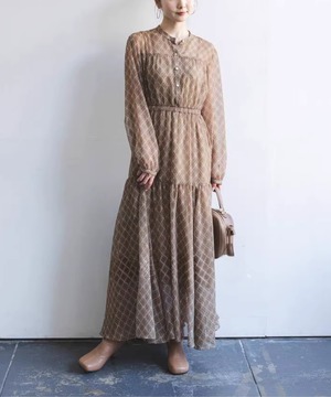 チェーンプリントティアードワンピース【w-30506】