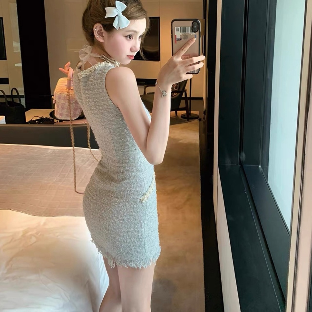 Diamond Chain Waist Strap Dress