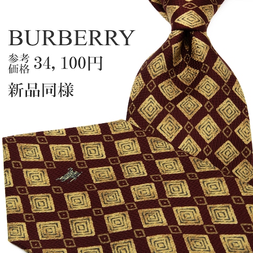 送料無料 バーバリー ネクタイ ジャガードタイ 新品同様 ベージュ 茶色 グレー Y2K ホースロゴ マーク ひし形 ダイヤ型 ブランド 綺麗 P801