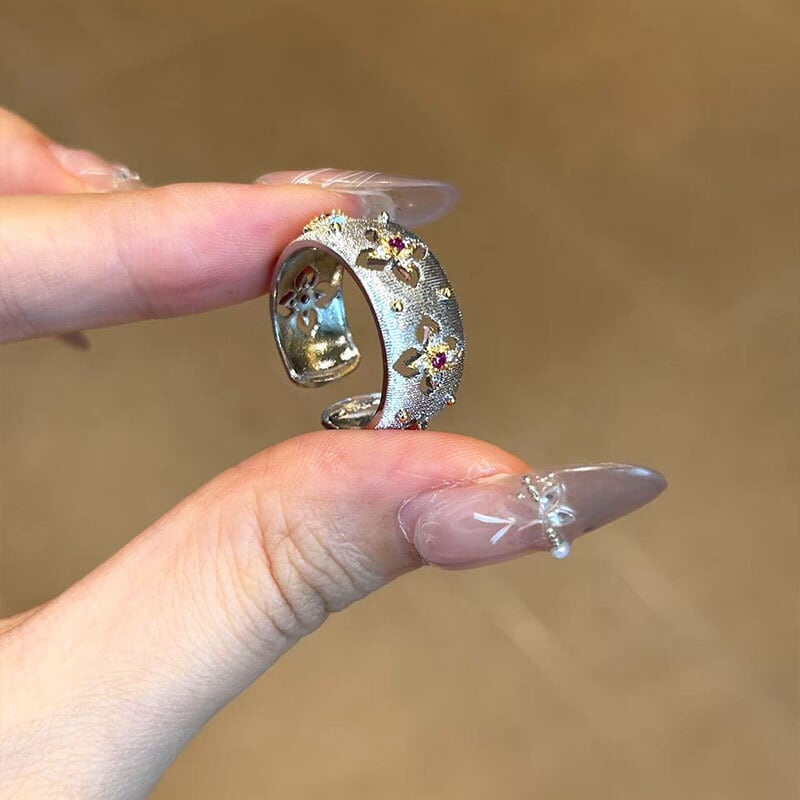 上品なブチェラッティ風 四つ葉のクローバー18Kメッキリング | hoshine