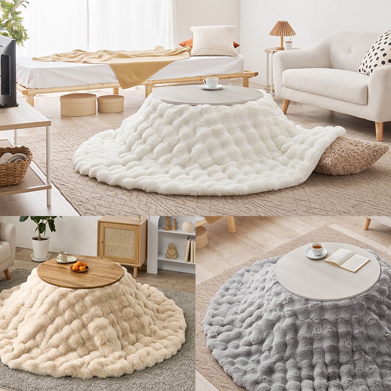 【完成品】円形折れ脚カジュアルコタツ＋うす掛け布団 2点セット 天板リバーシブル こたつ2種x掛け布団3種 モネ68ルナ 幅68cm