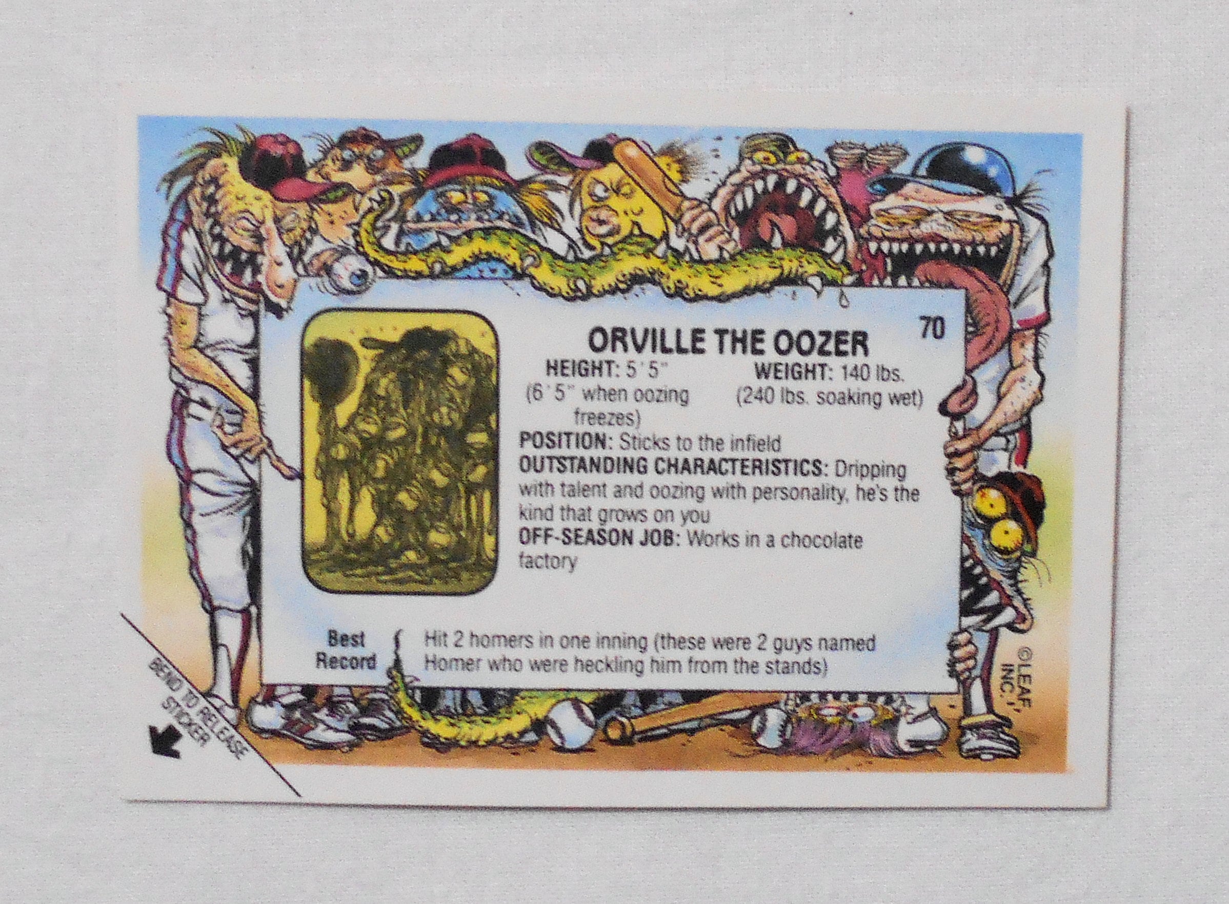 【NO.70A ORVILLE THE OOZER [BASEBALLS GREATEST GROSS OUTS STICKERS & BUBBLE GUM]】 LEAF ＜1988年