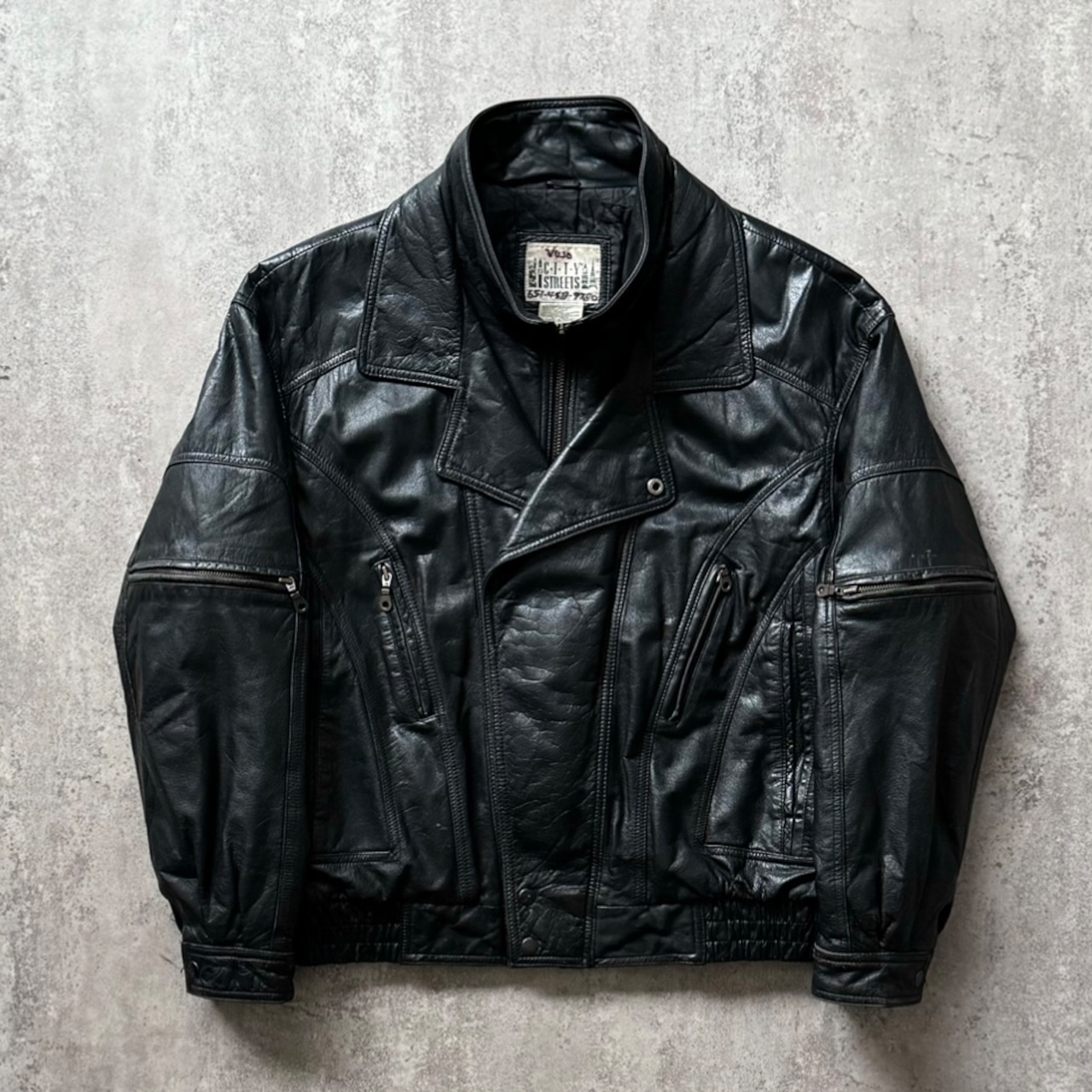 90s City Streets stand neck design leather jacket | Muri vintage
