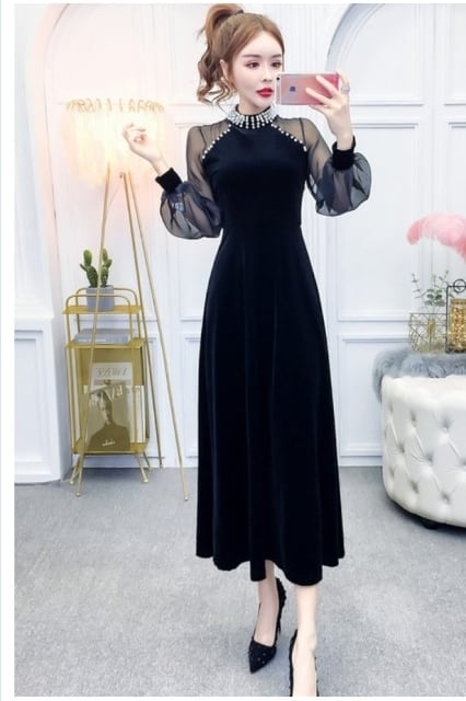 花柄 ロングワンピース 長袖 ロングドレス パーティードレス 結婚式