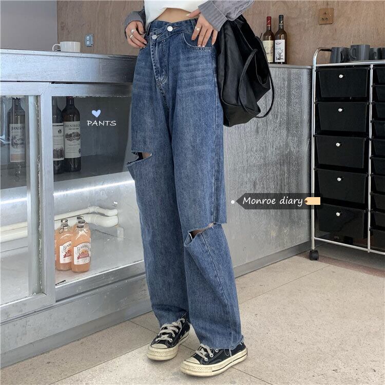 ルーズバックルジーンズ オータムハイウェストパンツ 秋物 モンロー26664445637