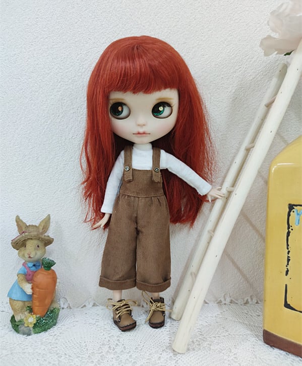 ブライス人形お洋服 ドール服 シャツ、サスペンダーズボンセット