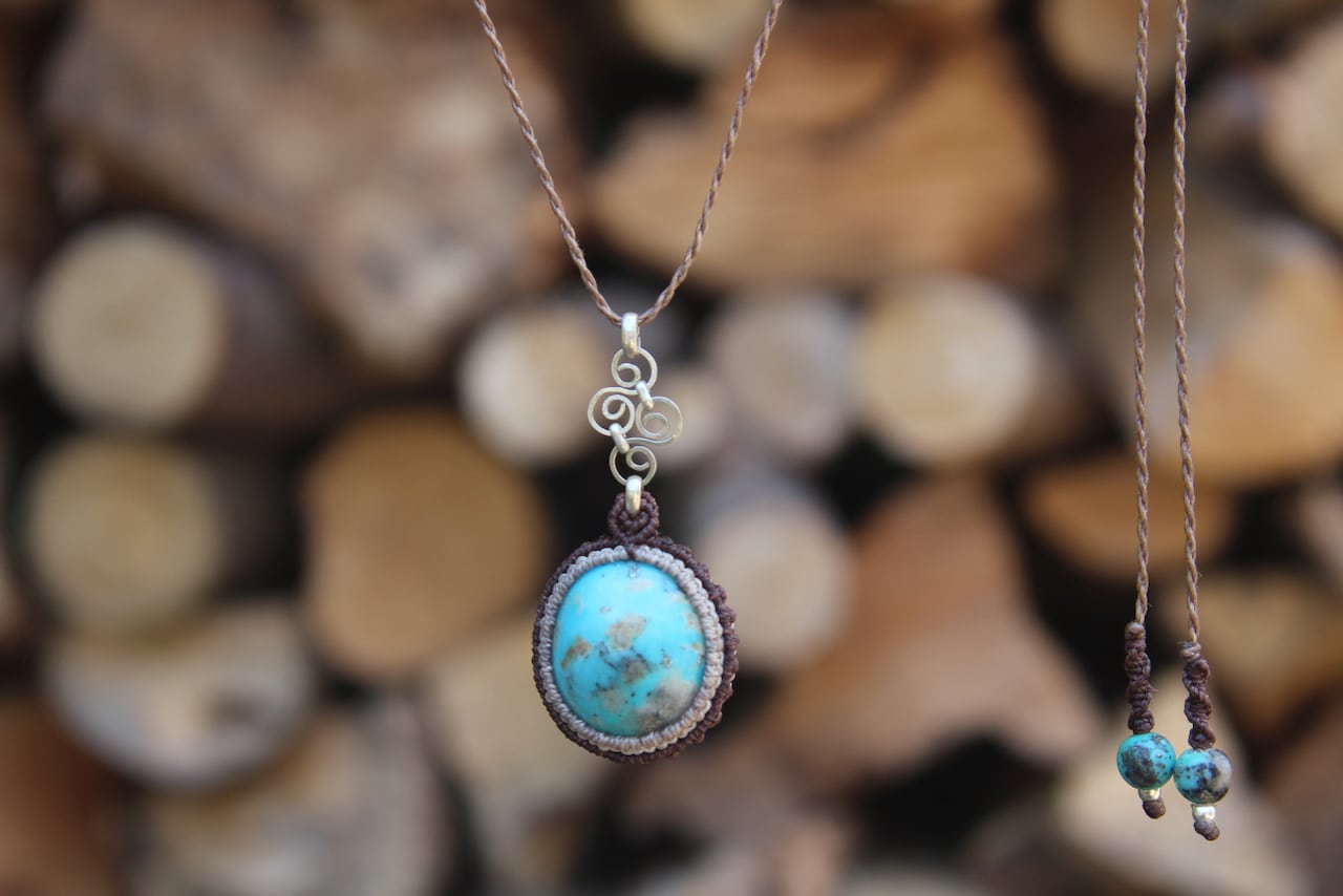 Turquoise silver925 wirework micro macrame pendant