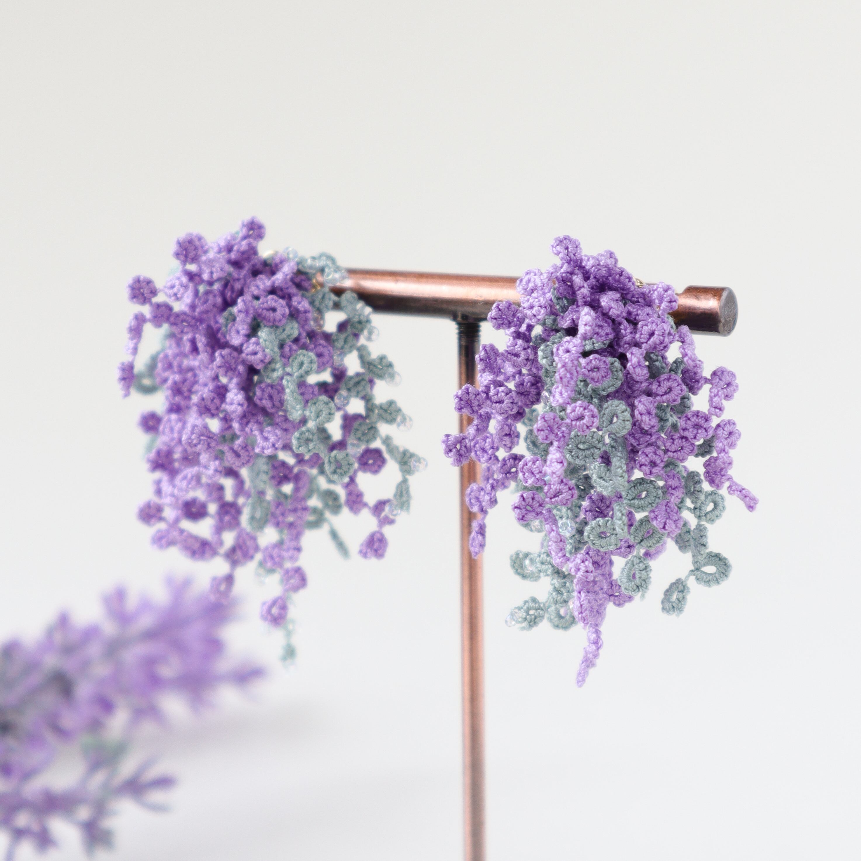 タティングレースのピアス Fluffy fit＜フラッフィー フィット＞Lavender ※イヤリングに変更可