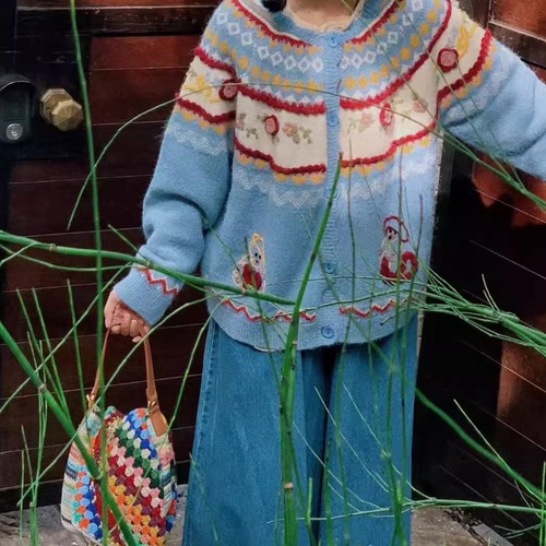 3色／レトロデザインニットカーデ ・8905