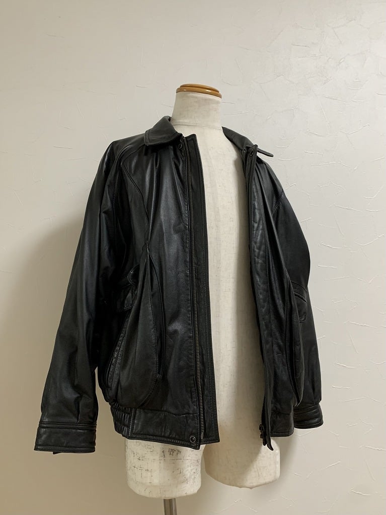 1980~90's Solid Color Leather Zip-Up Jacket