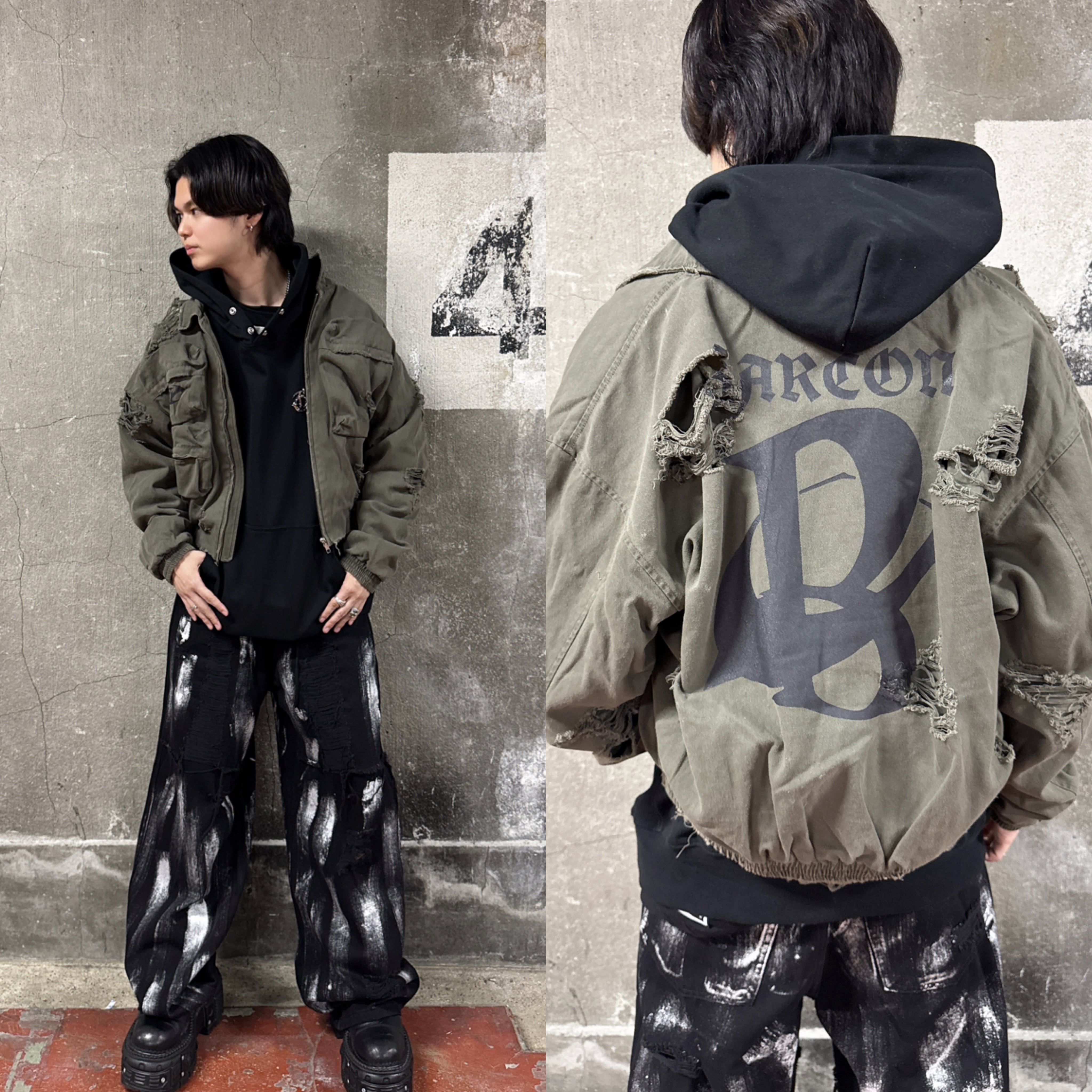 ミリタリークラッシュロゴジャケット | 韓国系ユニセックスTHICC