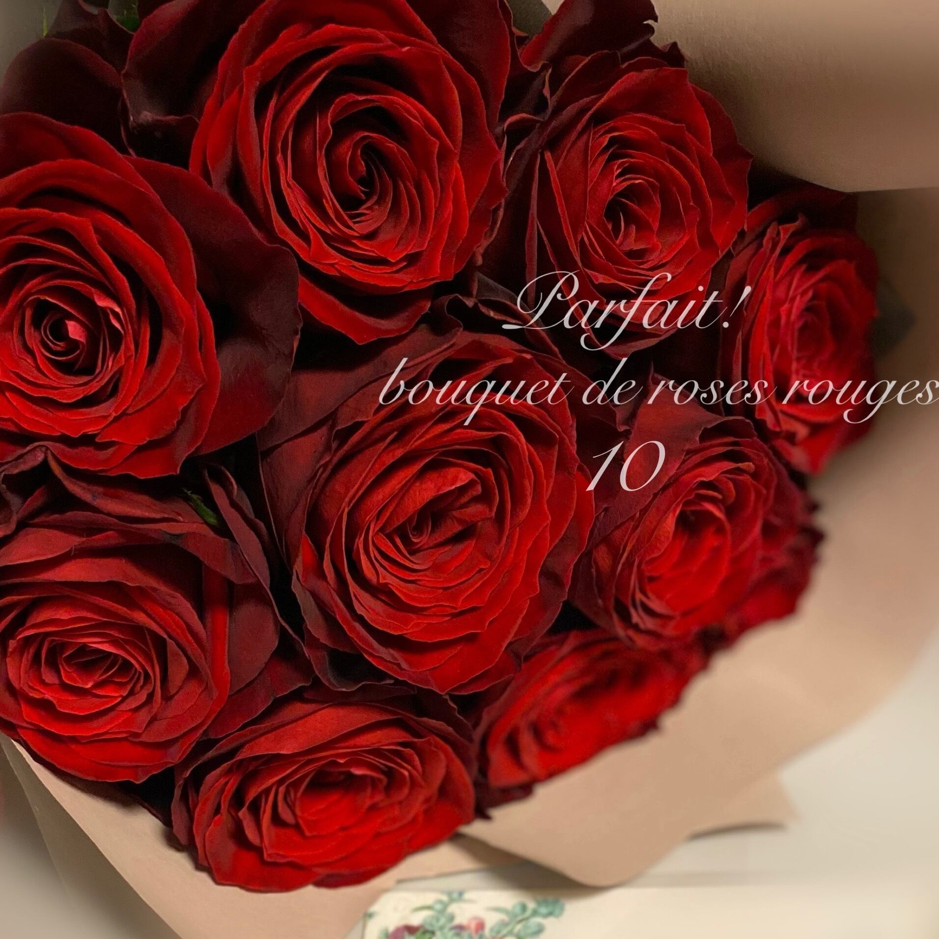 生花 Ponette 深紅の薔薇10本 パーフェクト 愛 Bouquet De Roses Rouges Fleur Ponette Antique