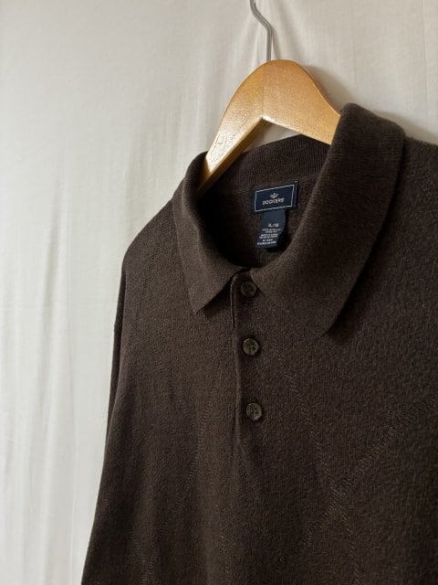 Rhombus Knitting Pattern Polo Collar Sweater