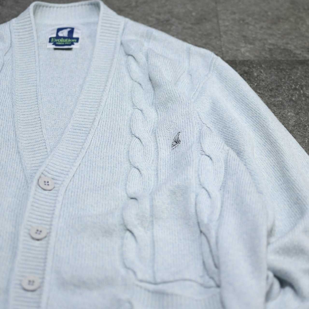 polar bear embroidery cotton cardigan ice gray