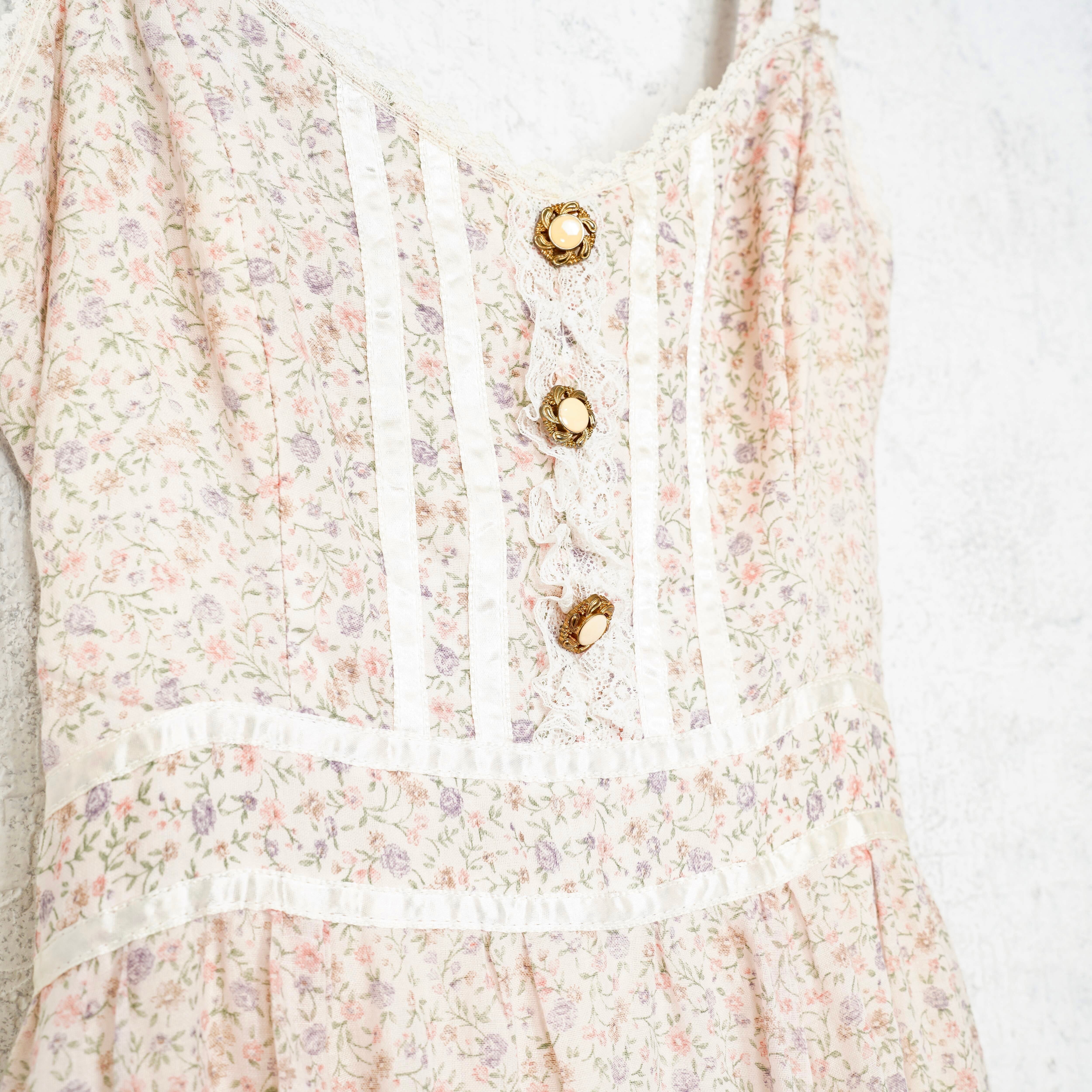 EU VINTAGE ヨーロッパ古着薔薇デザインノースリーブワンピース｜スカート