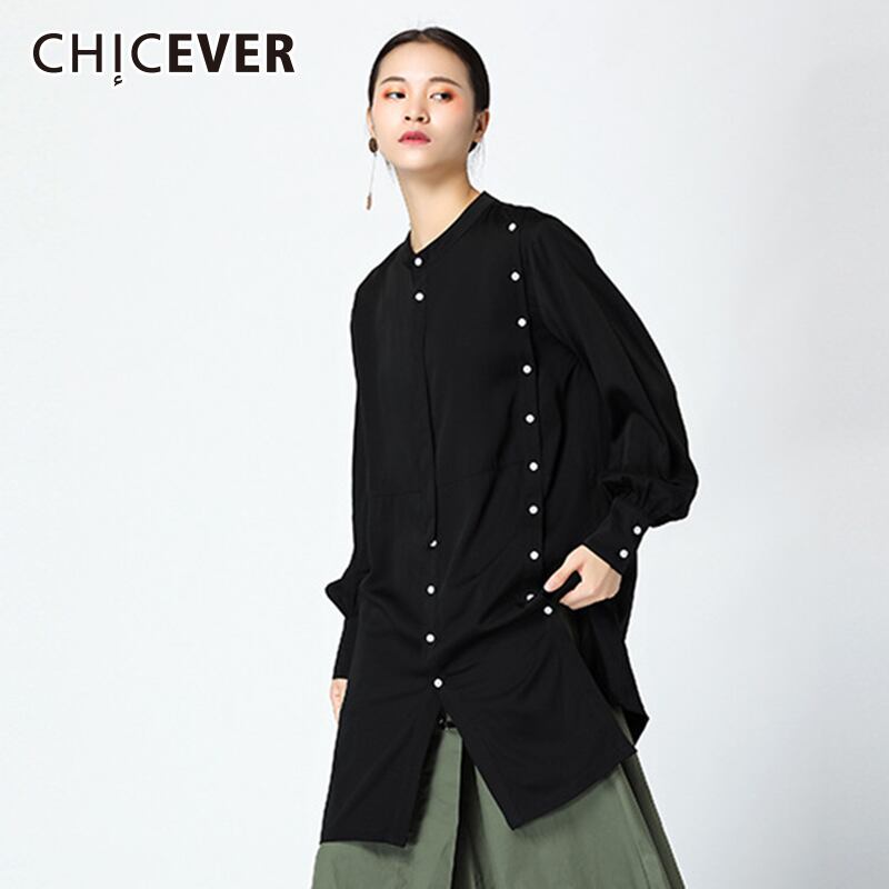 CHICEVERボタンシャツブラウスレディーストップラペル長袖ヴィンテージ不規則なレディーストップスとブラウスストリートウェアの服 ロング ビンテージ 6base541484498430