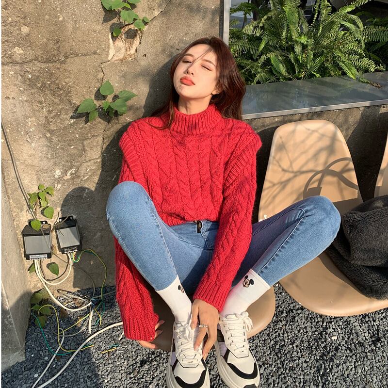 セーター オータムウィンタースリムスタンダードスタイルニットトップス シャツ レトロ 秋物 冬物 ブラックストロベリース66684996066