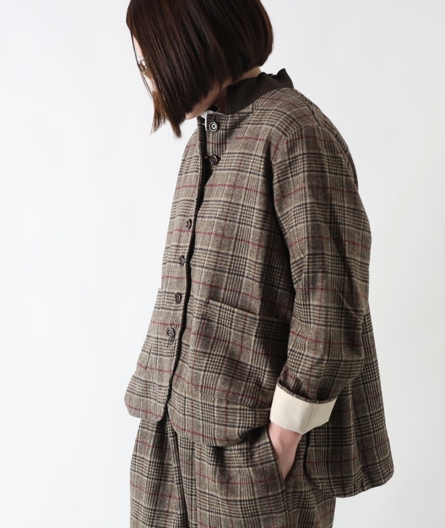 CUORE STORE/ウール混 リブ襟チェックジャケット