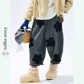 大きなお花が咲くレトロチェック・キャロットパンツ 《i0806》