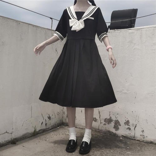 ✞ きれいめ☆リボンネイビー半袖スリーブプリーツ ショート ハーフスリーブ 大人ガーリー スウィート キュート カジュアル ステッチ ✞ゴスロリ SM ミリ 甘ロリ クラロリ 和ロリ エレガント 黒ロリ 姫ロリ 華ロリ BB-BB2025363