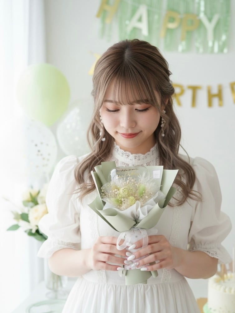 クリアバルーンとドライフラワーのカラフルブーケ Ssize (ハートタイプ