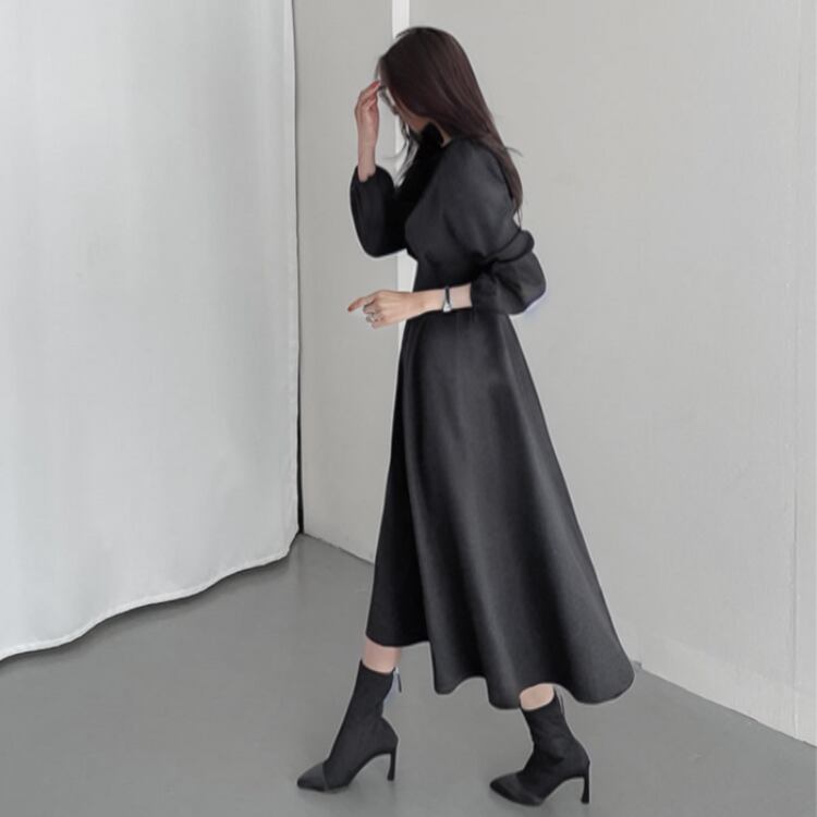 フレアスカート ロングスリーブ ワンピース 3col N00030